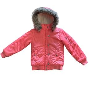 Girls Justice Bright Coral Faux Fur Hooded Sherpa Bomber Jacket Size 8/10